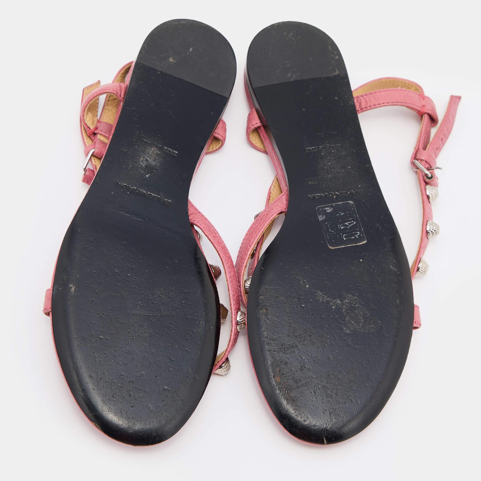 Balenciaga Pink Leather Arena Flat Sandals Size 36 For Sale 1
