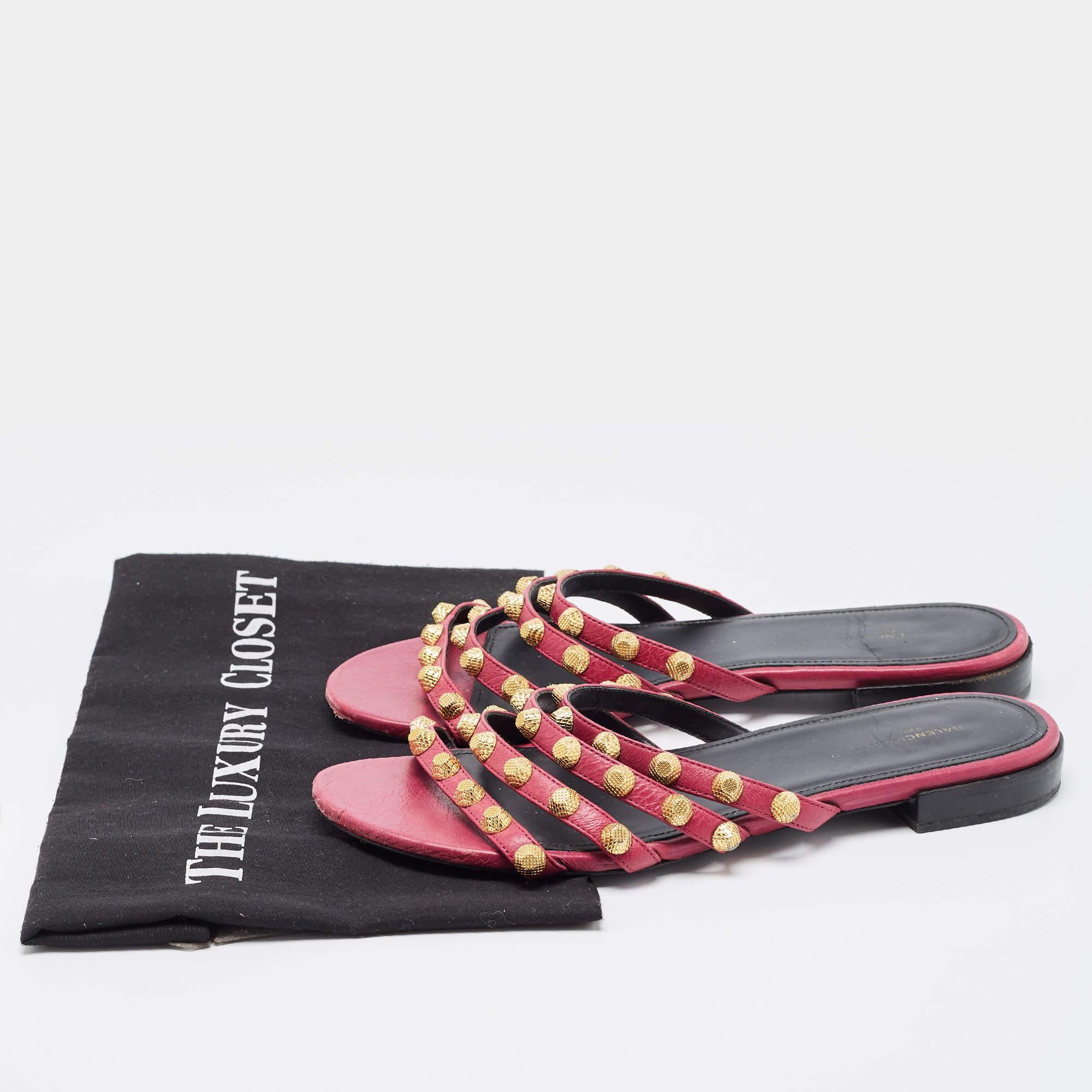 Balenciaga Pink Leather Arena Flat Slides Size 38.5 For Sale 4