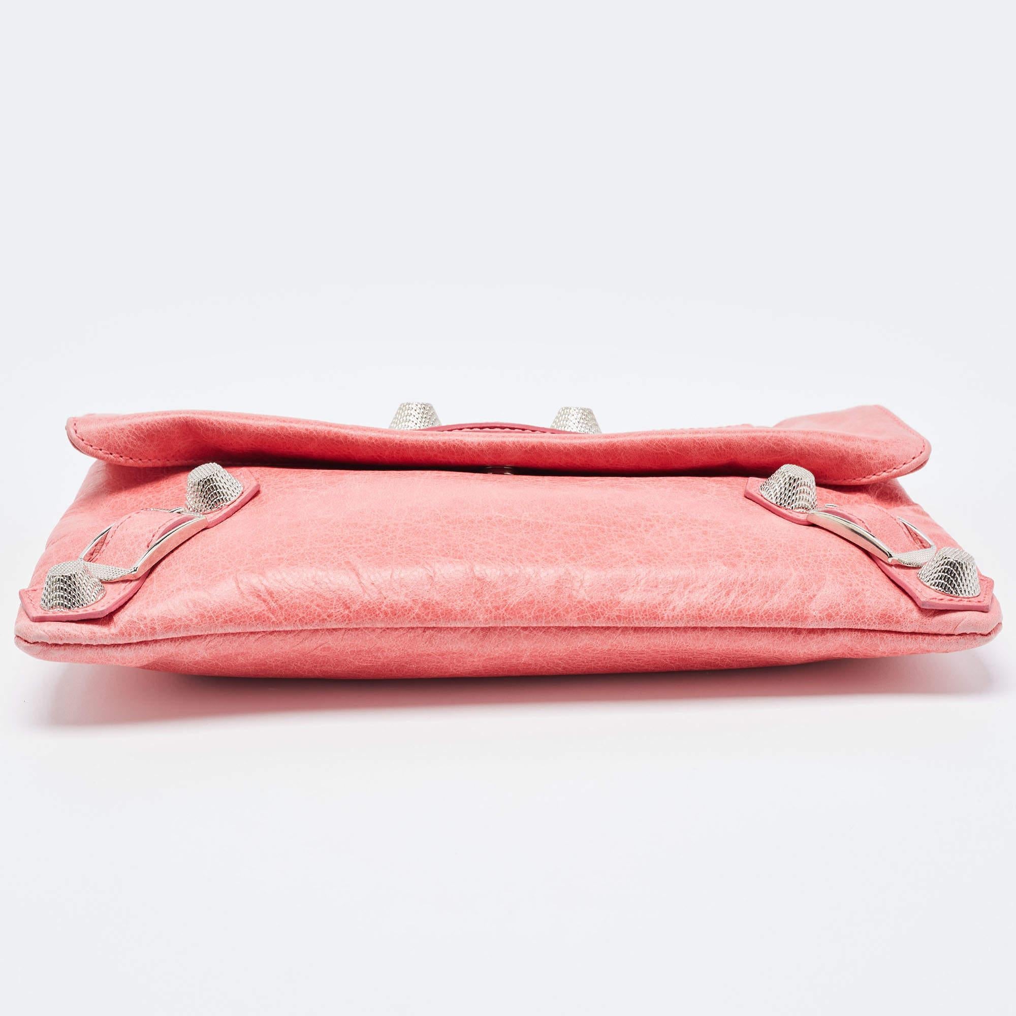 Balenciaga Pink Leather GSH Classic Envelope Clutch 11