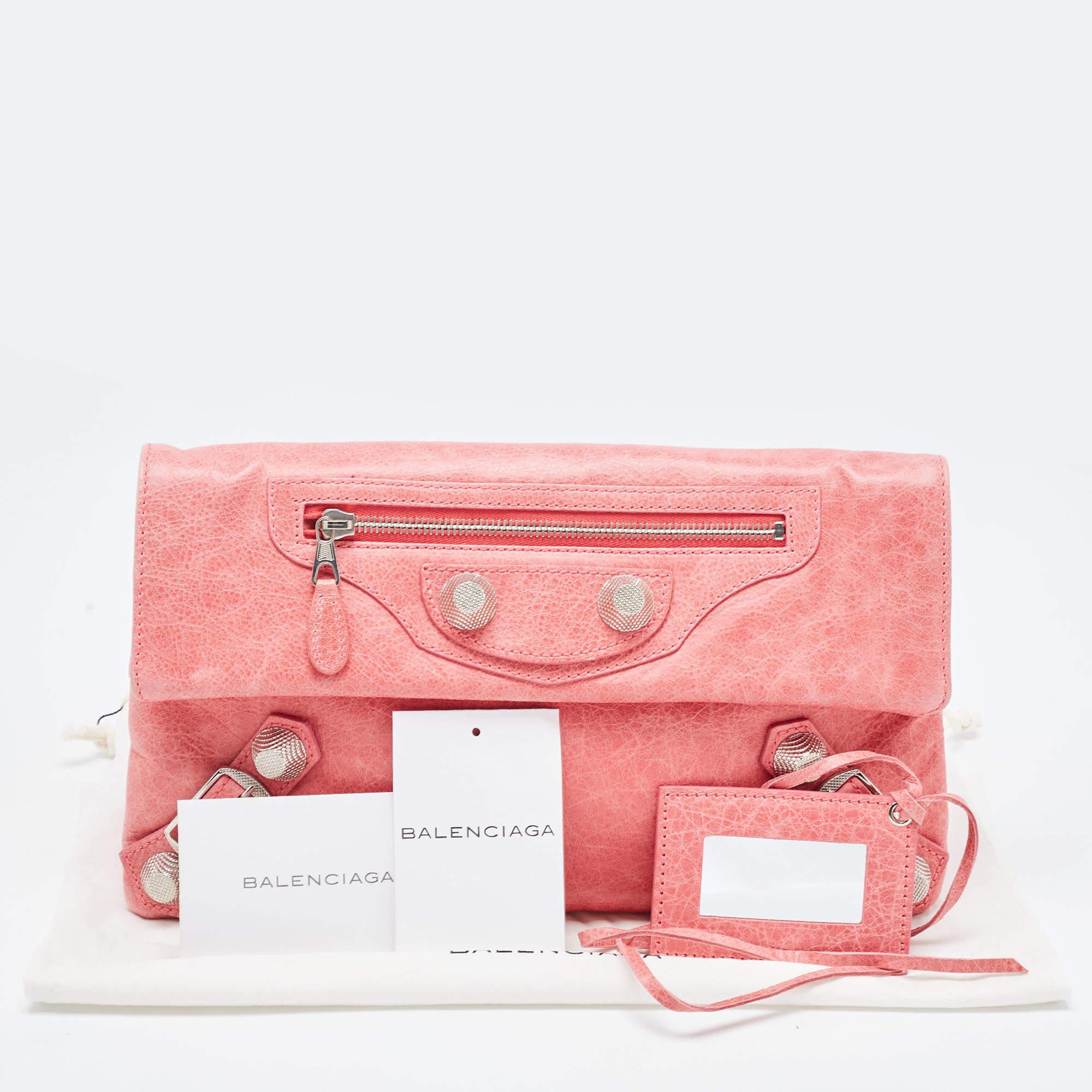 Balenciaga Pink Leather GSH Classic Envelope Clutch 13