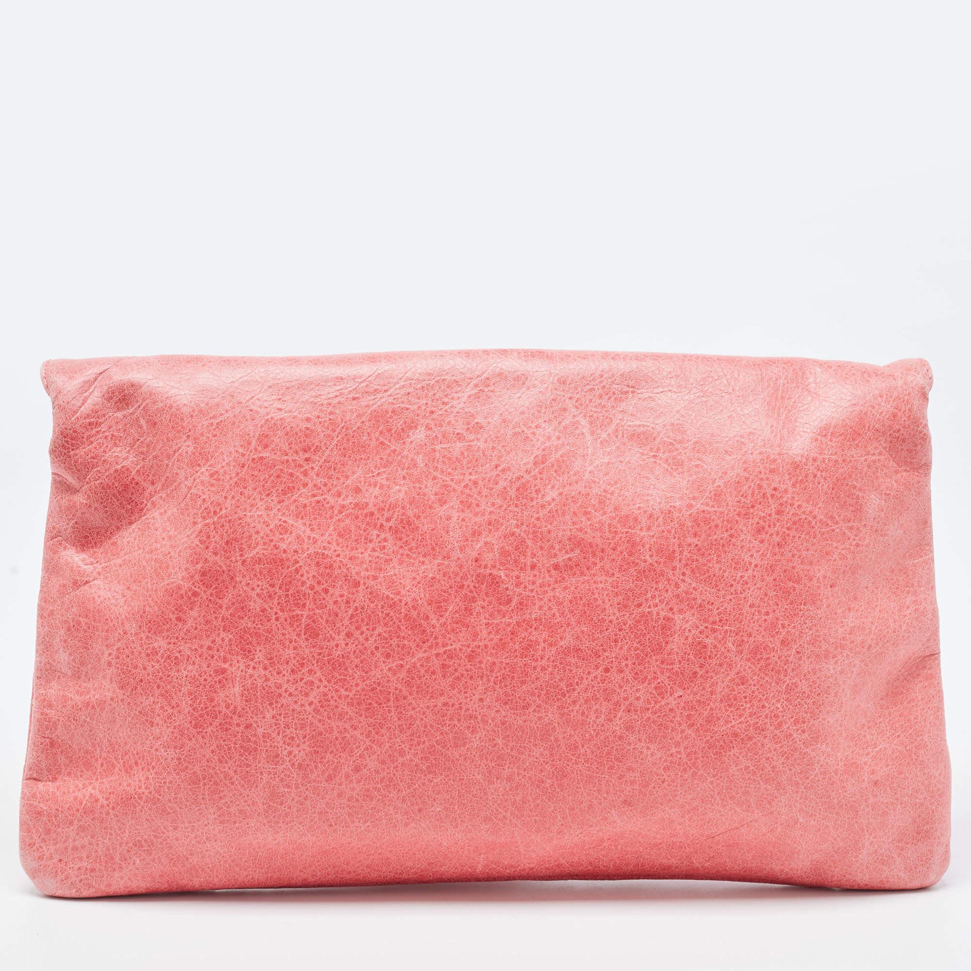 Balenciaga Pink Leather GSH Classic Envelope Clutch 2