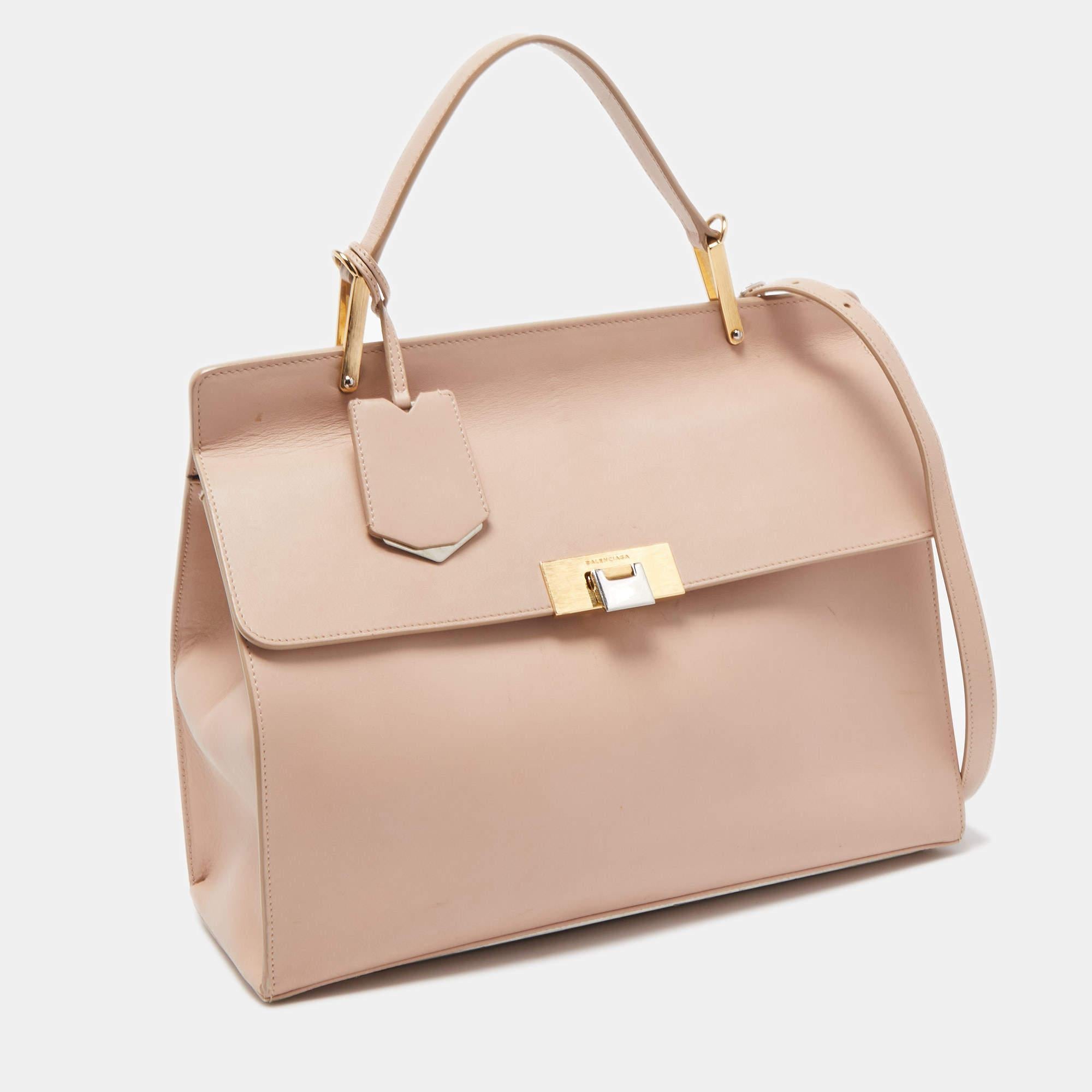 Beige Balenciaga Pink Leather Le Dix Cartable Top Handle Bag
