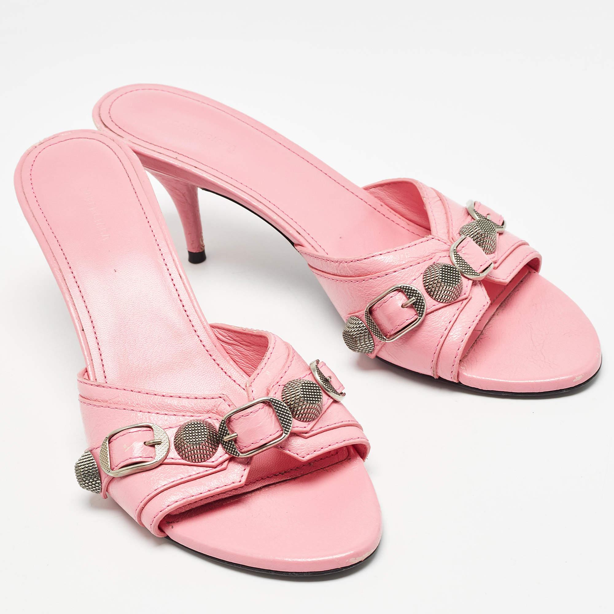 Women's Balenciaga Pink Leather Stud Slide Sandals Size 36