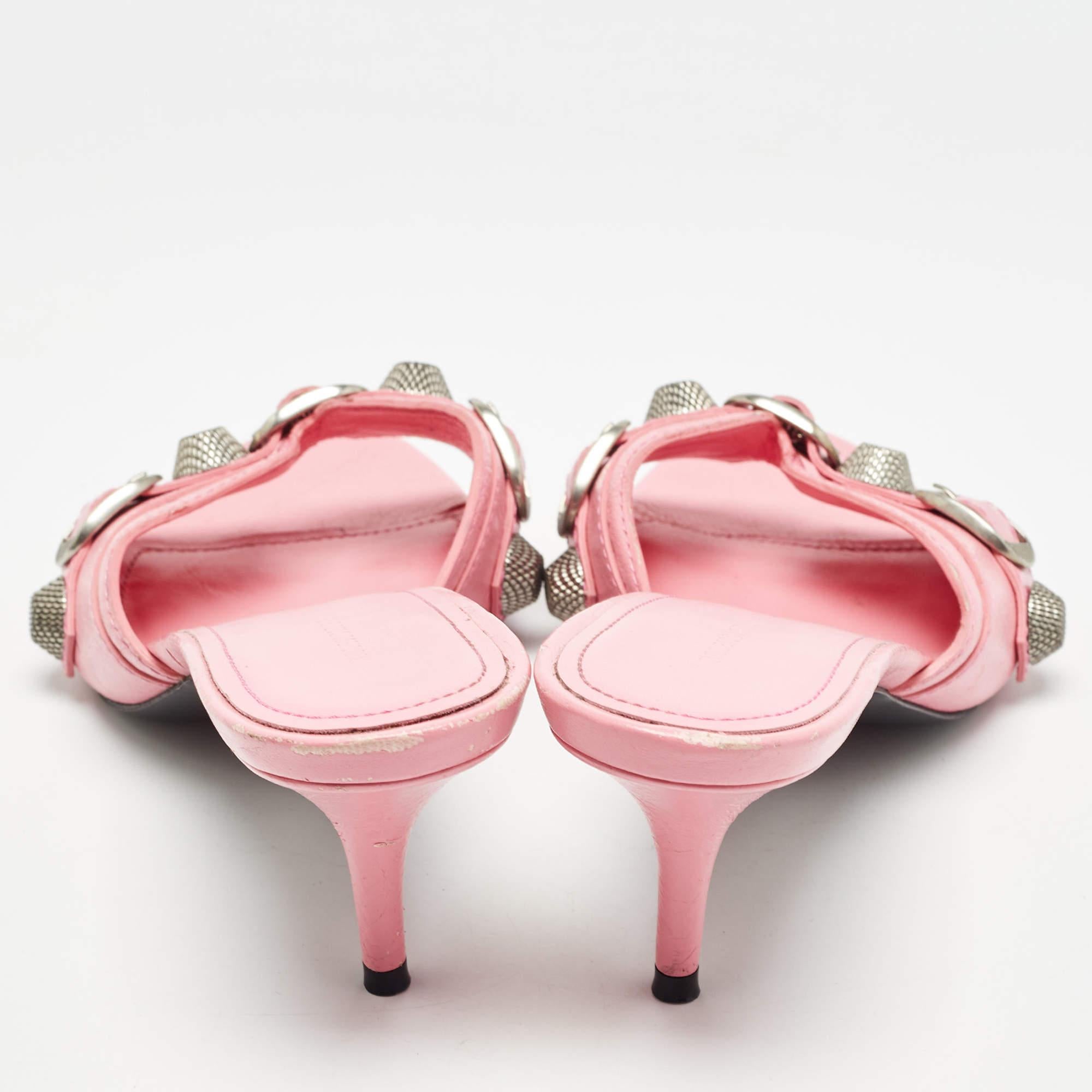 Balenciaga Pink Leather Stud Slide Sandals Size 36 1