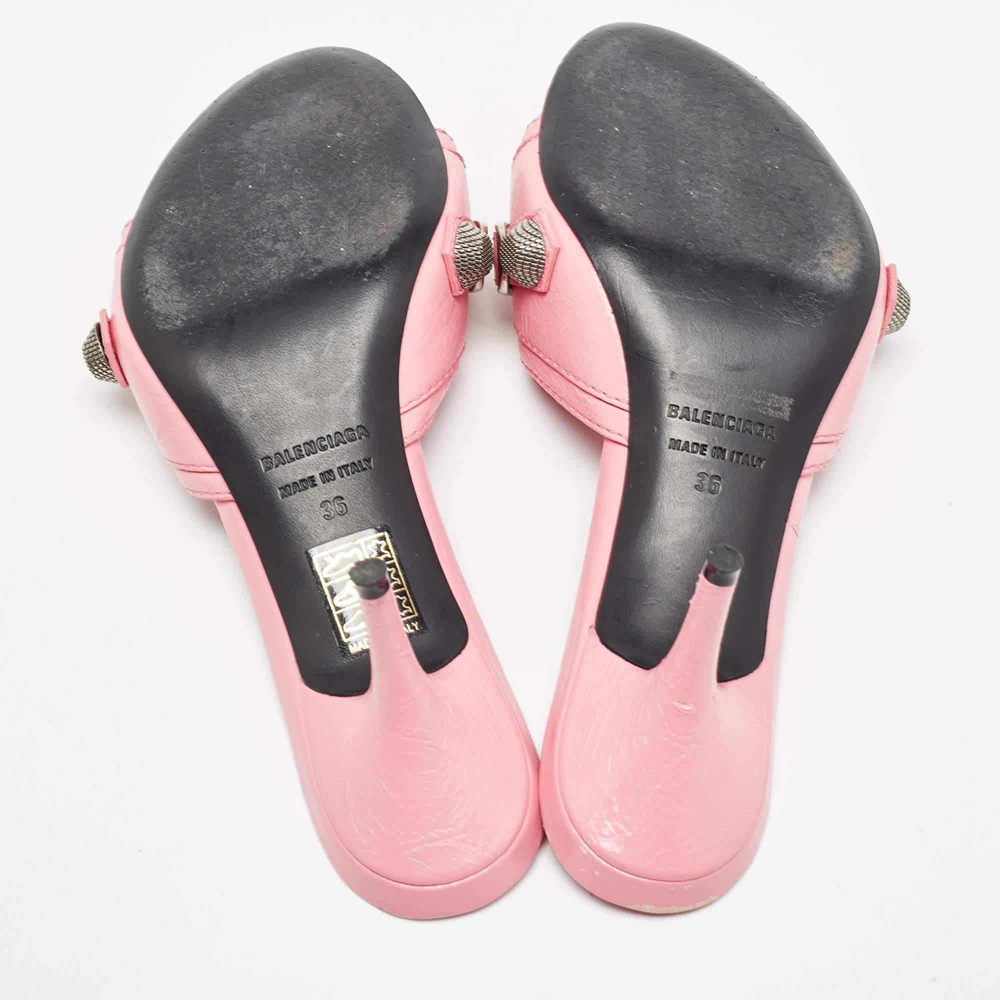 Balenciaga Pink Leather Stud Slide Sandals Size 36 2