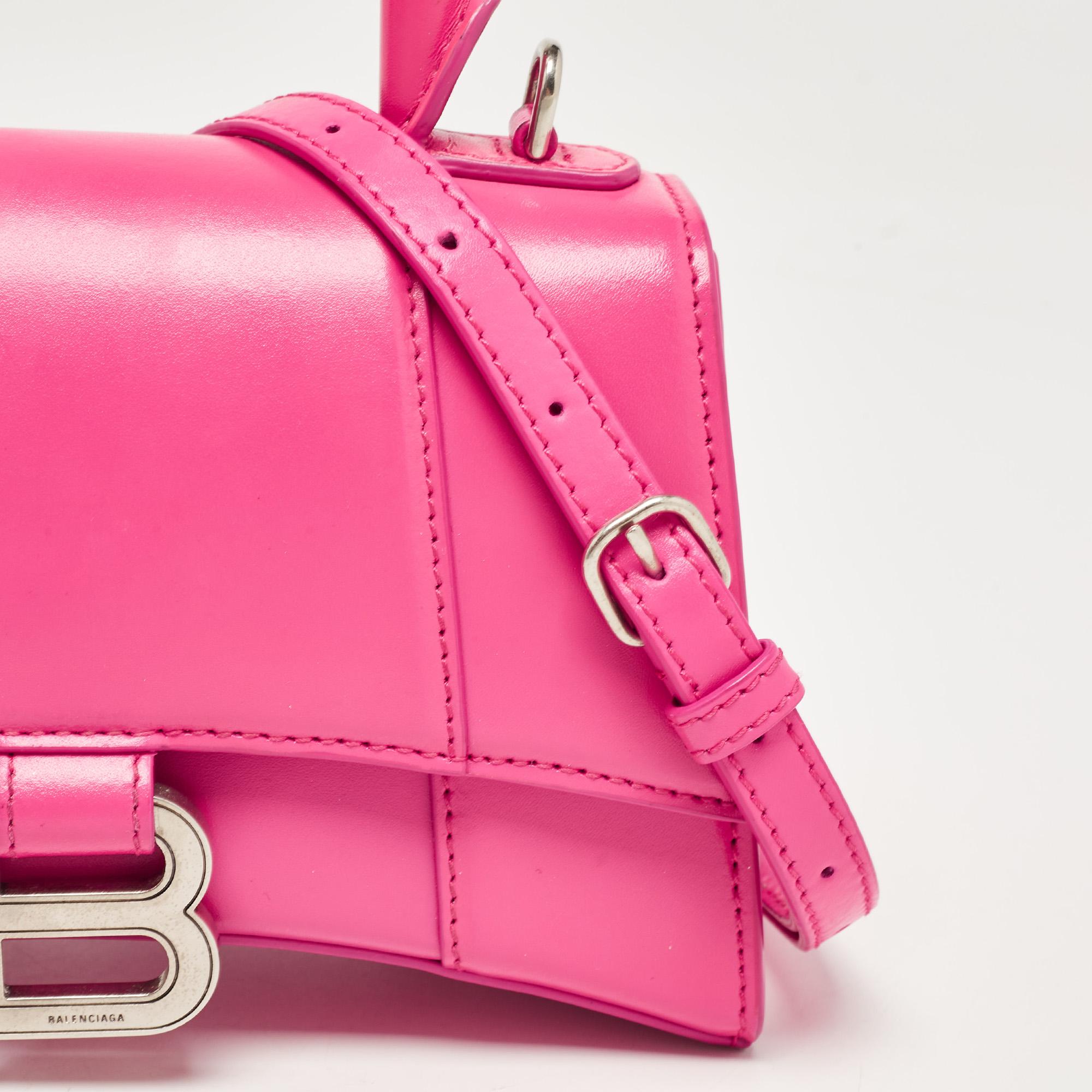 Balenciaga Pink Leather XS Hourglass Top Handle Bag In Excellent Condition In Dubai, Al Qouz 2