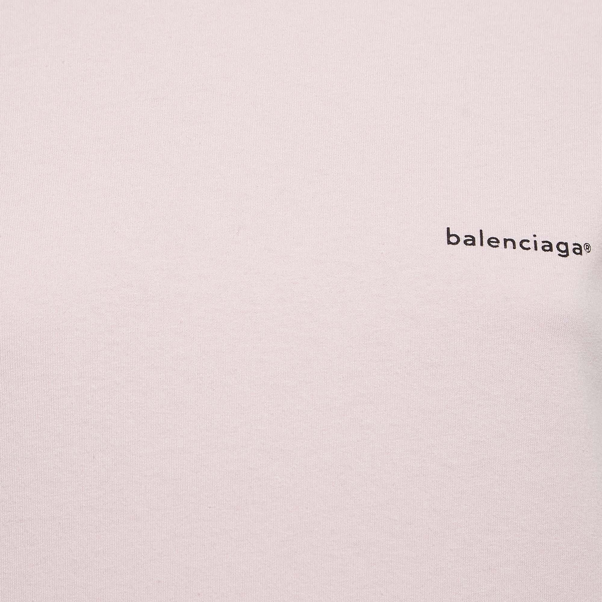 Gris T-shirt Balenciaga rose imprimé logo en jersey de coton XS en vente
