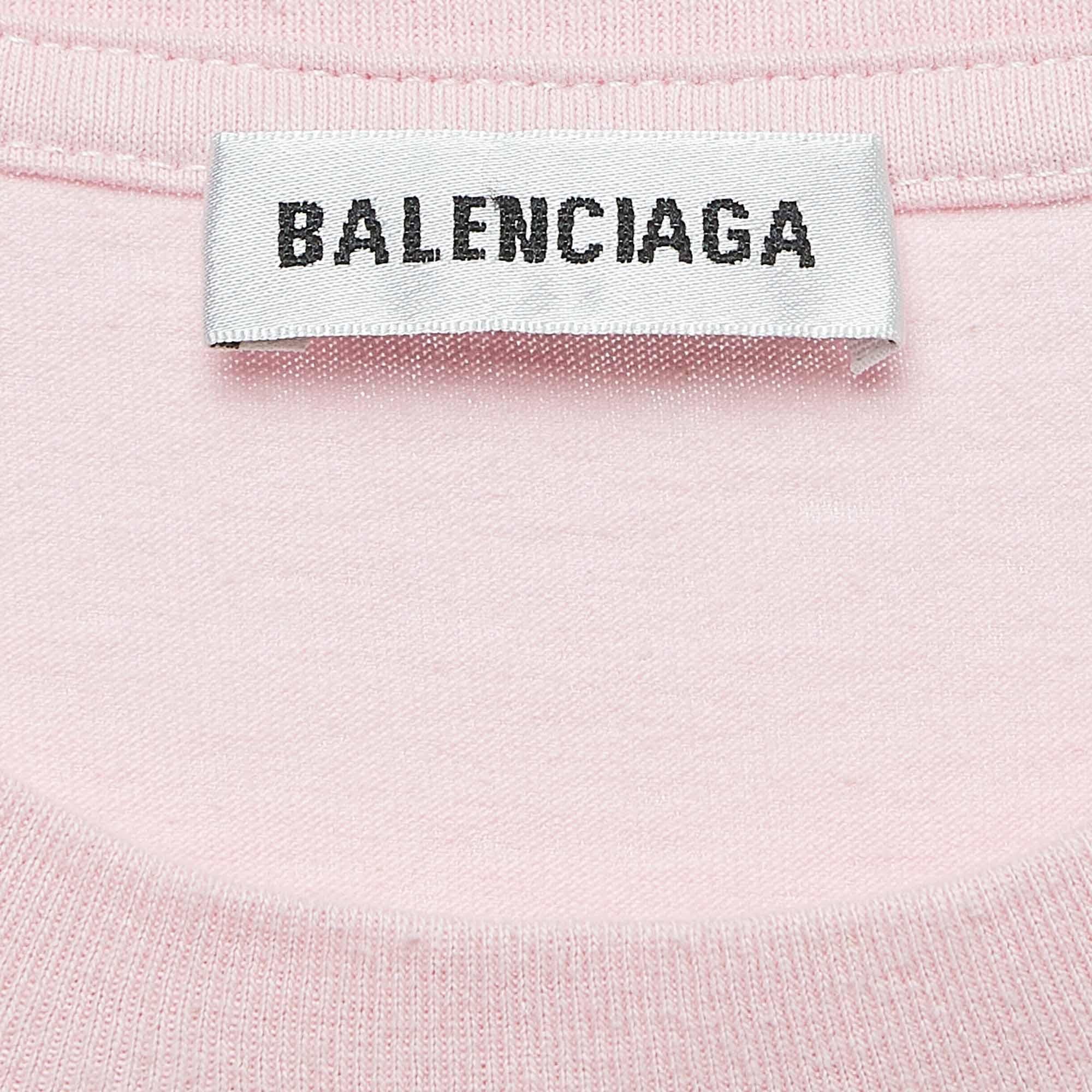 T-shirt Balenciaga rose imprimé logo en jersey de coton XS Bon état - En vente à Dubai, Al Qouz 2