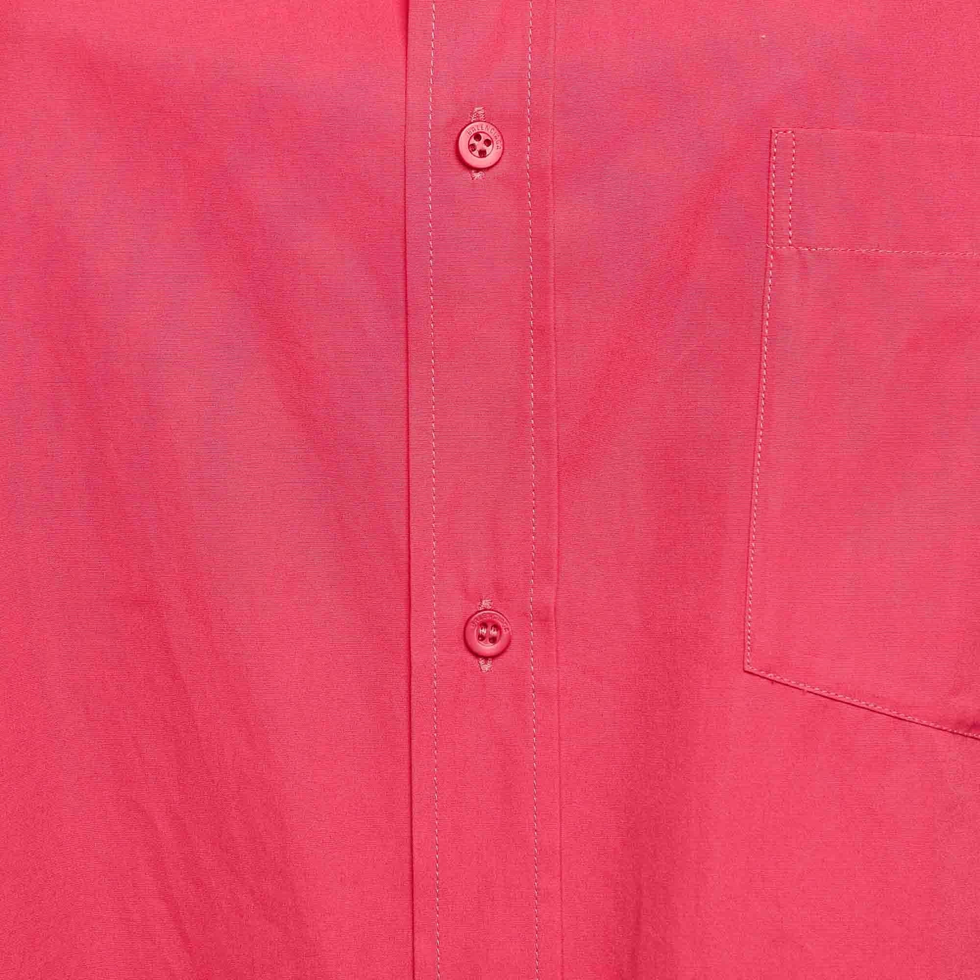 Balenciaga Pink Logo Print Cotton Oversized Shirt S For Sale 1