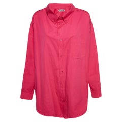 Balenciaga Pink Logo Print Cotton Oversized Shirt S