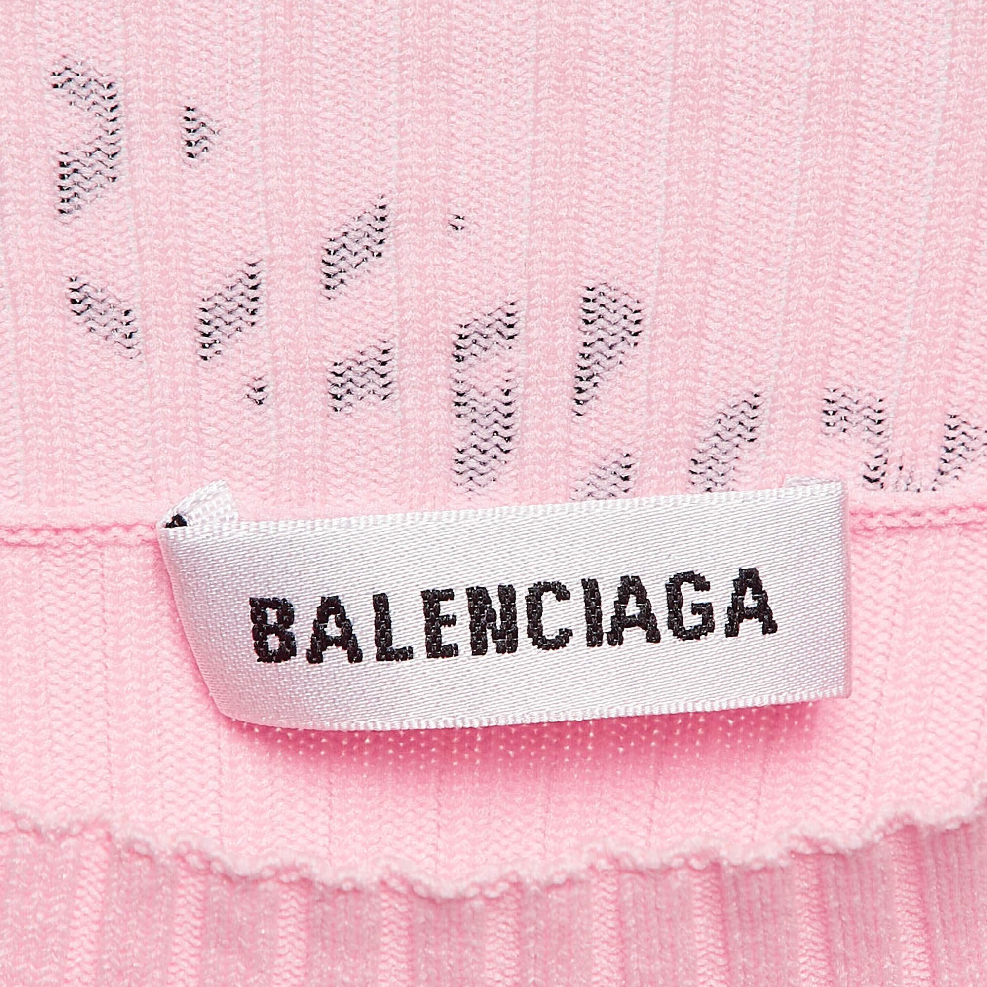 Balenciaga - Robe moulante en tricot côtelé imprimé logo rose M Bon état - En vente à Dubai, Al Qouz 2