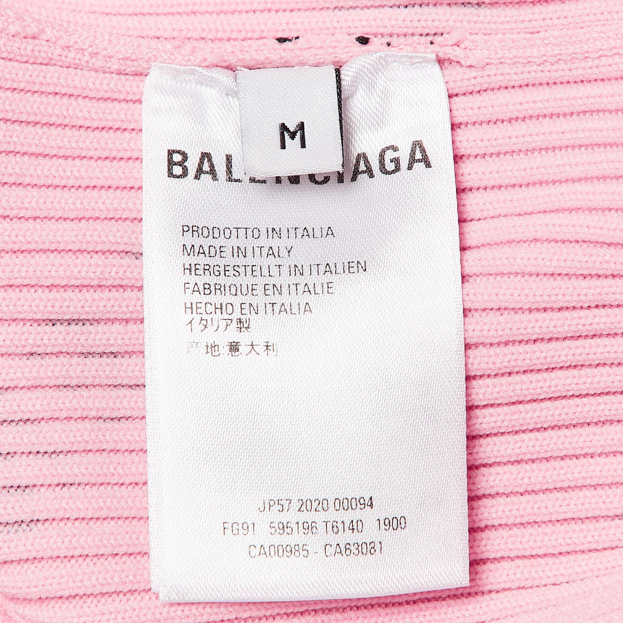 Balenciaga - Robe moulante en tricot côtelé imprimé logo rose M Pour femmes en vente
