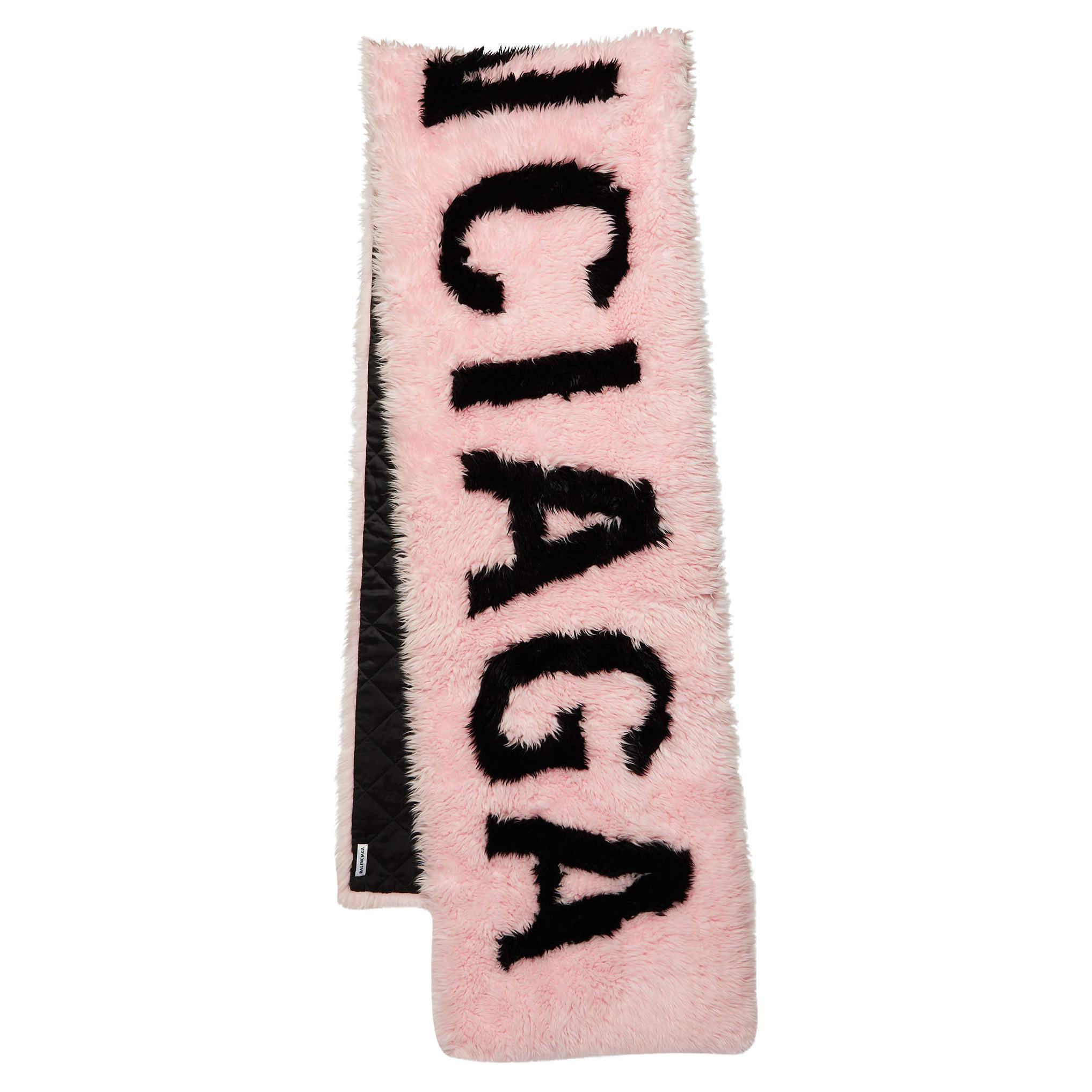 Balenciaga Pink Logo Printed Faux Fur & Quilted Detail Stole For Sale