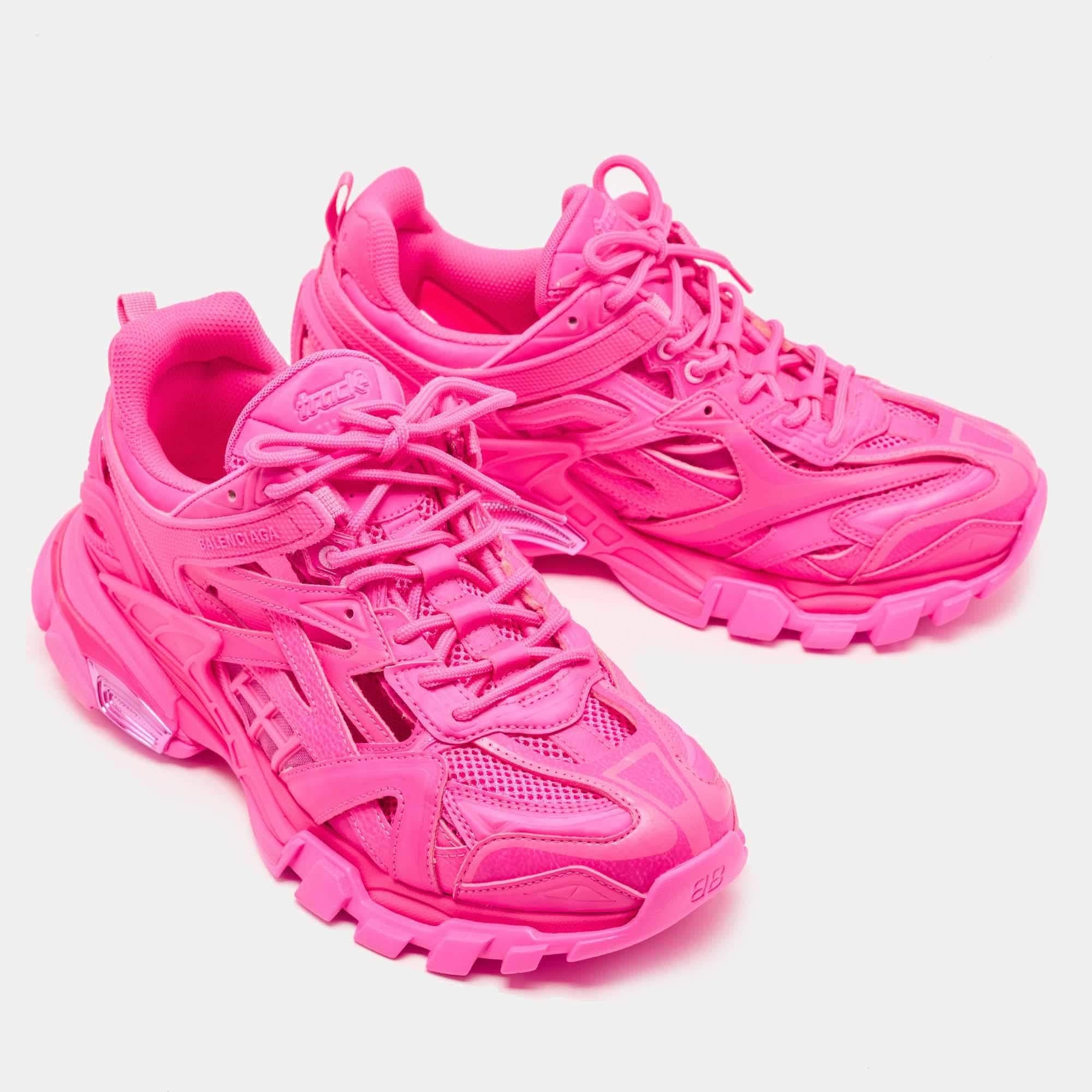 Balenciaga Pink Mesh and Leather Track Sneakers  3