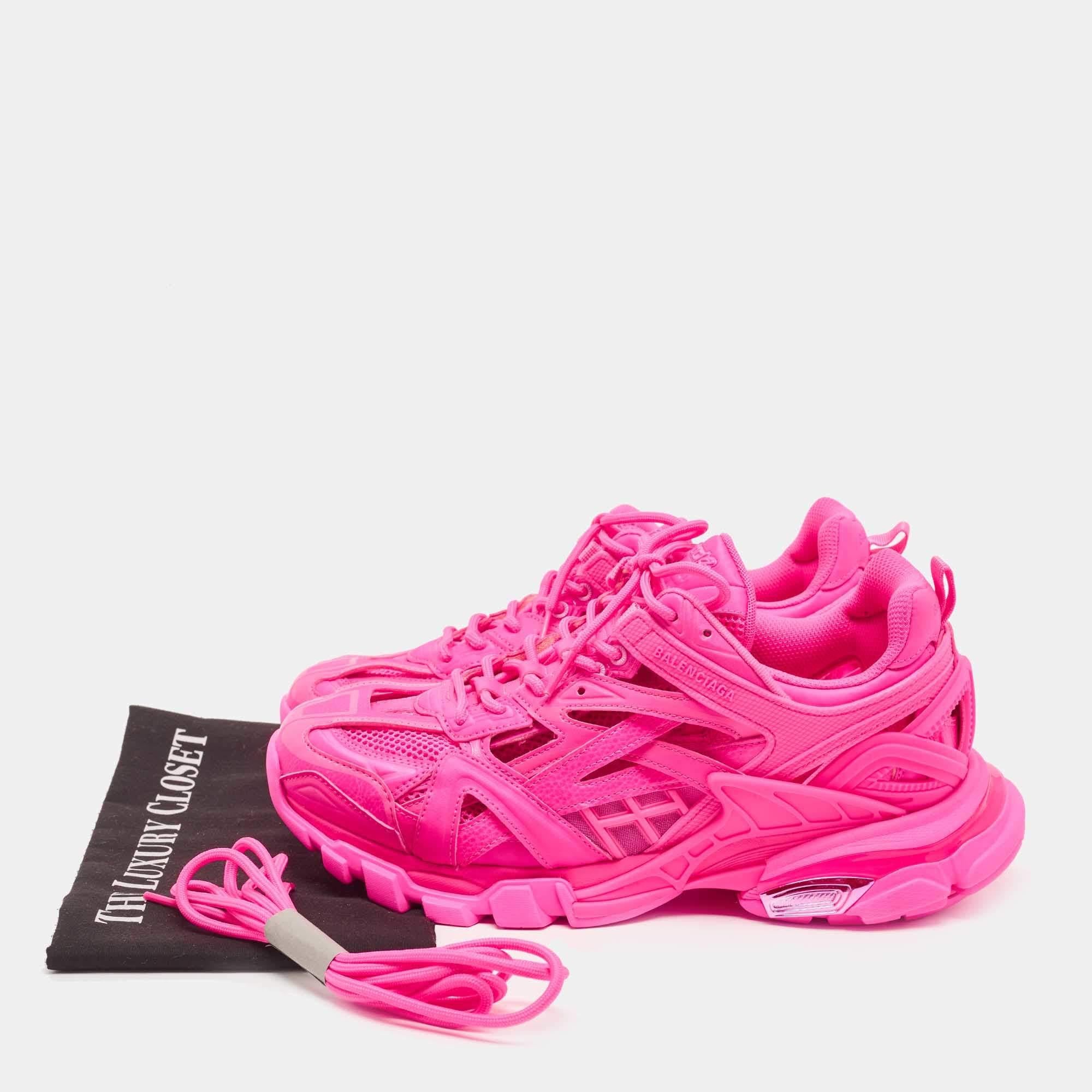 Balenciaga Pink Mesh and Leather Track Sneakers  4