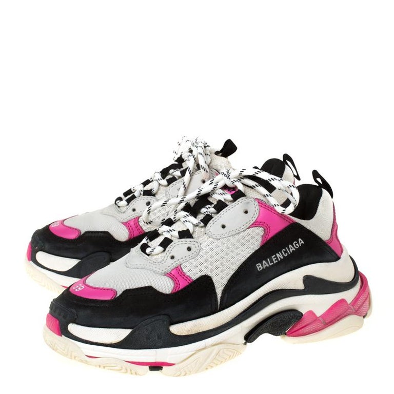 Balenciaga Pink Mesh And Leather Triple S Clear Sole Platform Sneakers ...