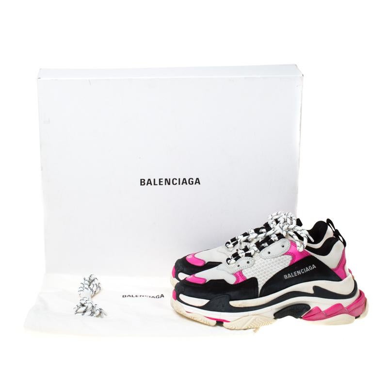 Women's Balenciaga Pink Mesh And Leather Triple S Clear Sole Platform Sneakers Size 39