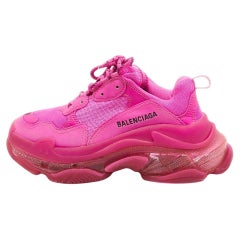 Balenciaga Pink Nubuck Leather and Mesh Triple S Clear Sole Sneakers Size 38