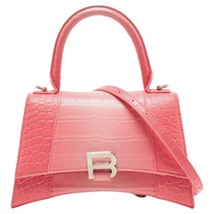 Balenciaga Pink Ombre Croc Embossed Leather Small Hourglass Top Handle Bag