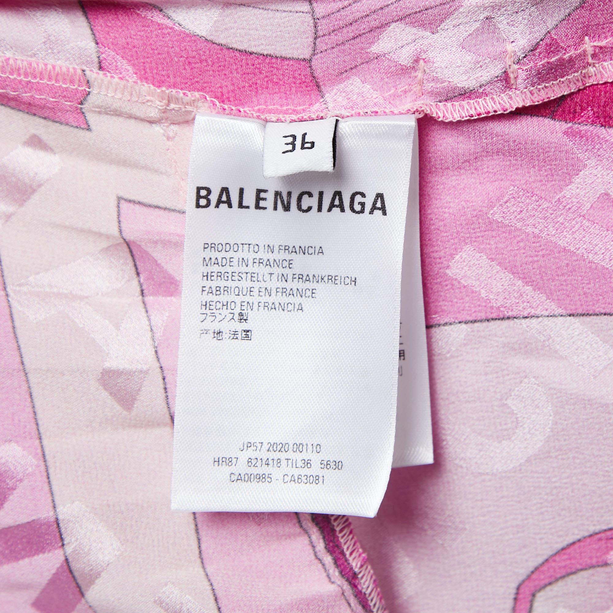 Balenciaga Pink Printed Silk Twisted Asymmetrical Pleated Midi Dress M 2