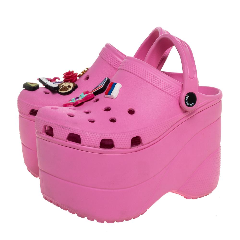 pink platform crocs
