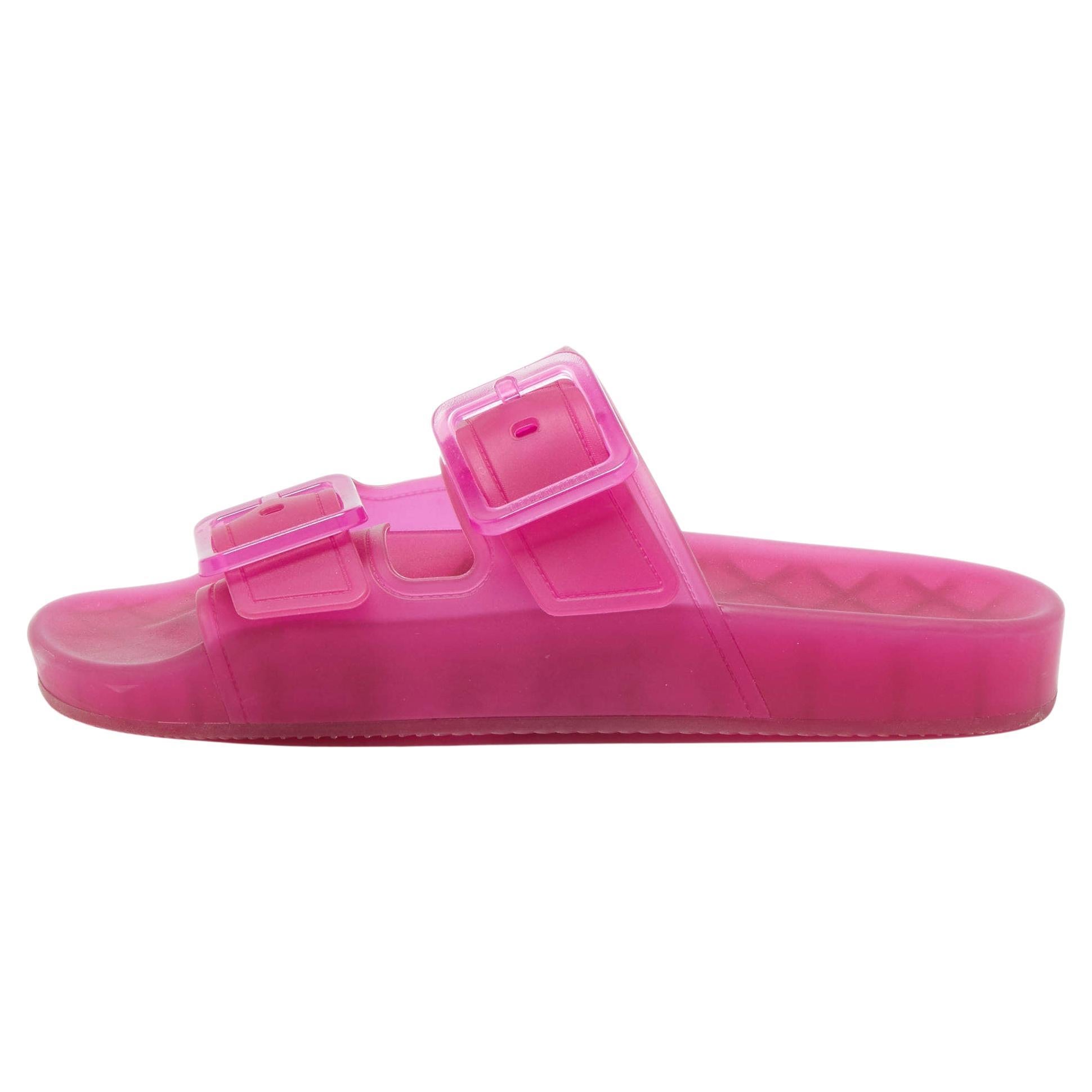 Balenciaga Pink Rubber Double Buckle Detail Flat Sandals Size 38 For Sale