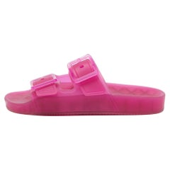 Balenciaga Pink Rubber Double Buckle Detail Flat Sandals Size 38