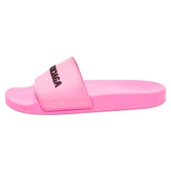 Balenciaga Pink Rubber Open Toe Flats Slides Size 40