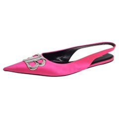 Balenciaga Pink Satin BB Logo Embellished Slingback Pointed Toe Flats Size 41