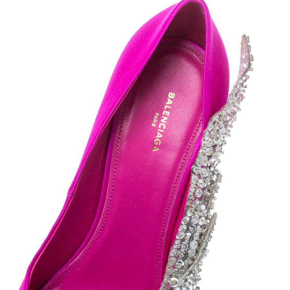 Gray Balenciaga Pink Satin Crystal Embellished Pumps Size 39