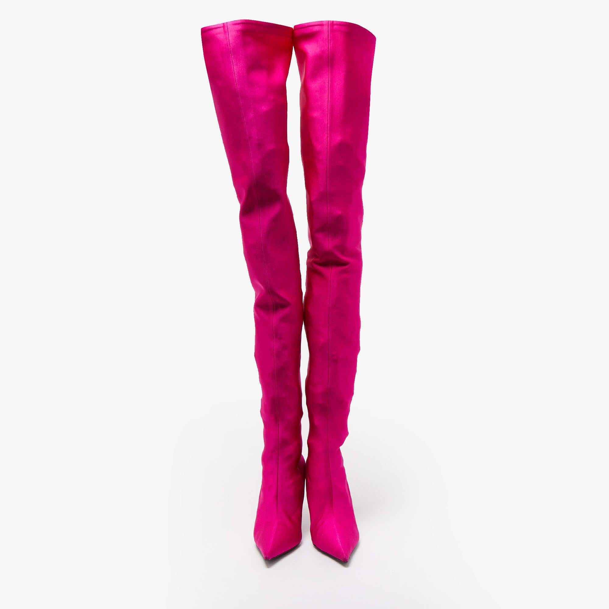 Women's Balenciaga Pink Satin Knife Knee Length Boots Size 38 For Sale