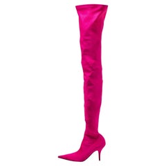 Balenciaga Pink Satin Knife Knee Length Boots Size 38