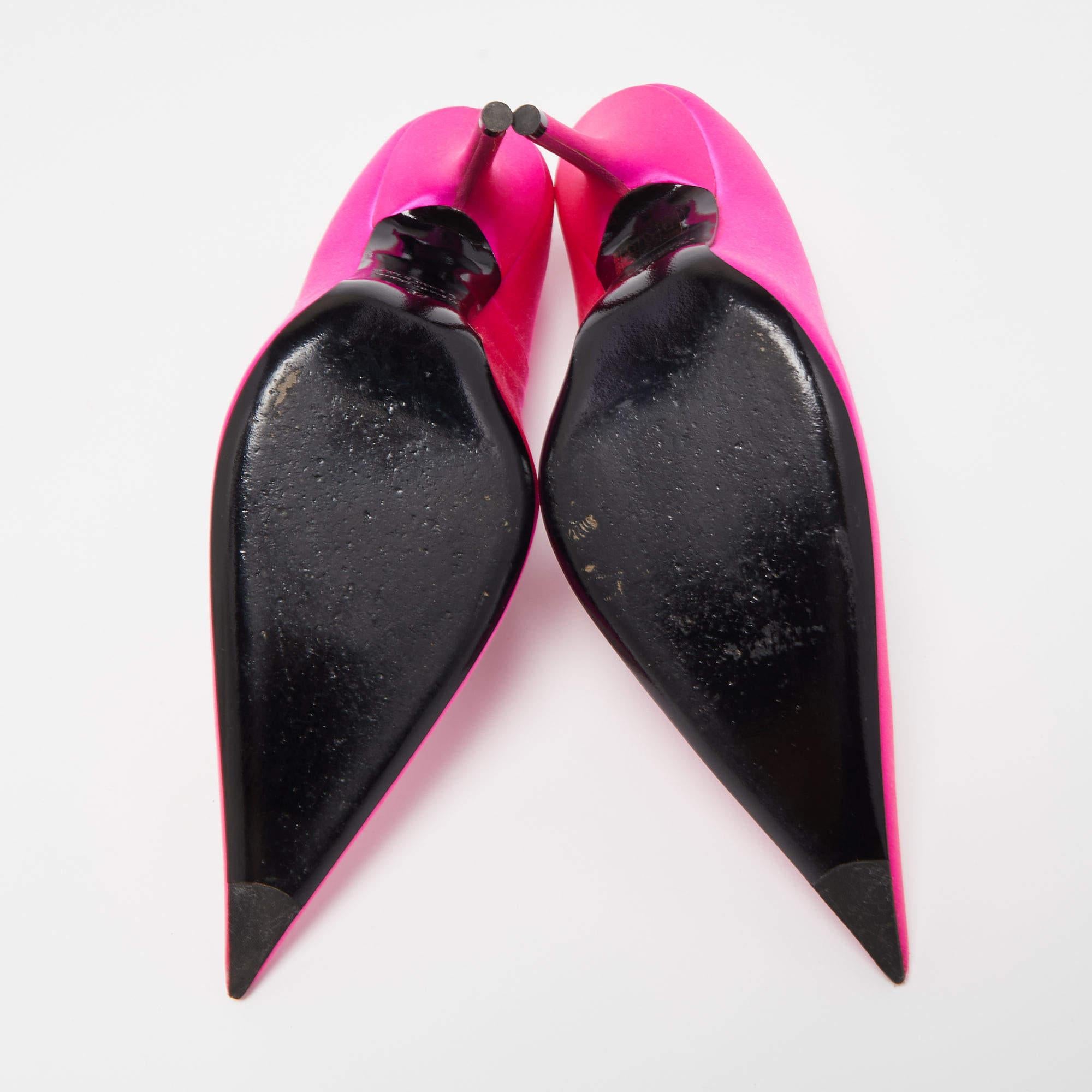 Balenciaga Pink Satin Knife Pointed Toe Pumps  4