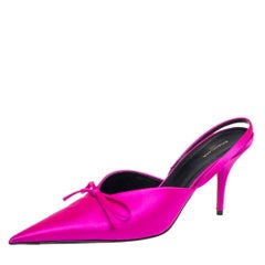 Balenciaga Pink Satin Knife Slingback Mule Sandals Size 39
