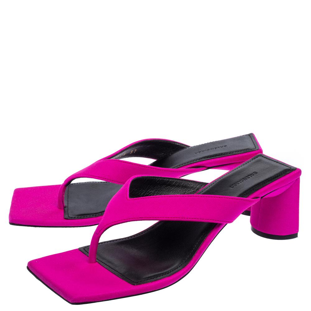 Women's Balenciaga Pink Satin Square Toe Thong Sandal Size 37