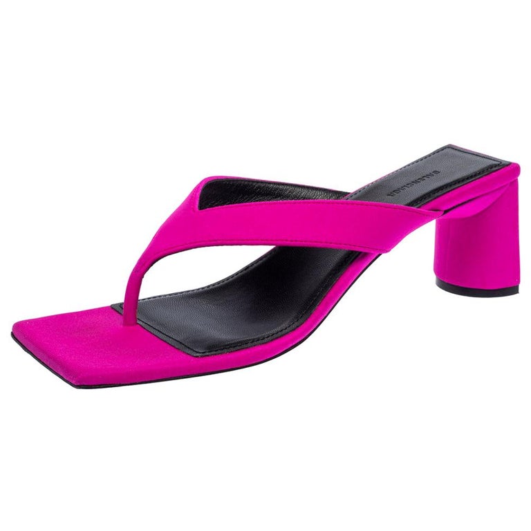 Balenciaga Pink Satin Square Toe Sandal Size 37 at 1stDibs | square toe thong sandals, balenciaga sandals square toe sandals