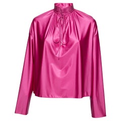 Balenciaga Pink Satin Strangled Choker Collar Boxy Blouse M