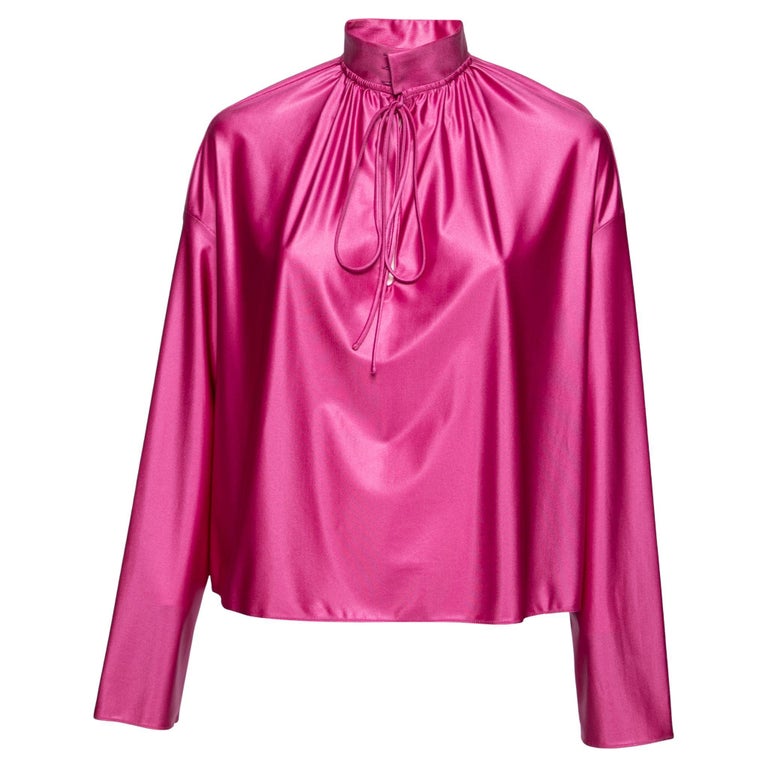 Balenciaga Pink Satin Strangled Choker Collar Boxy Blouse M For Sale at ...