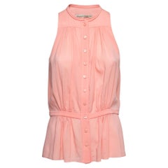 Balenciaga Pink Silk Chiffon Button Front Peplum Top M