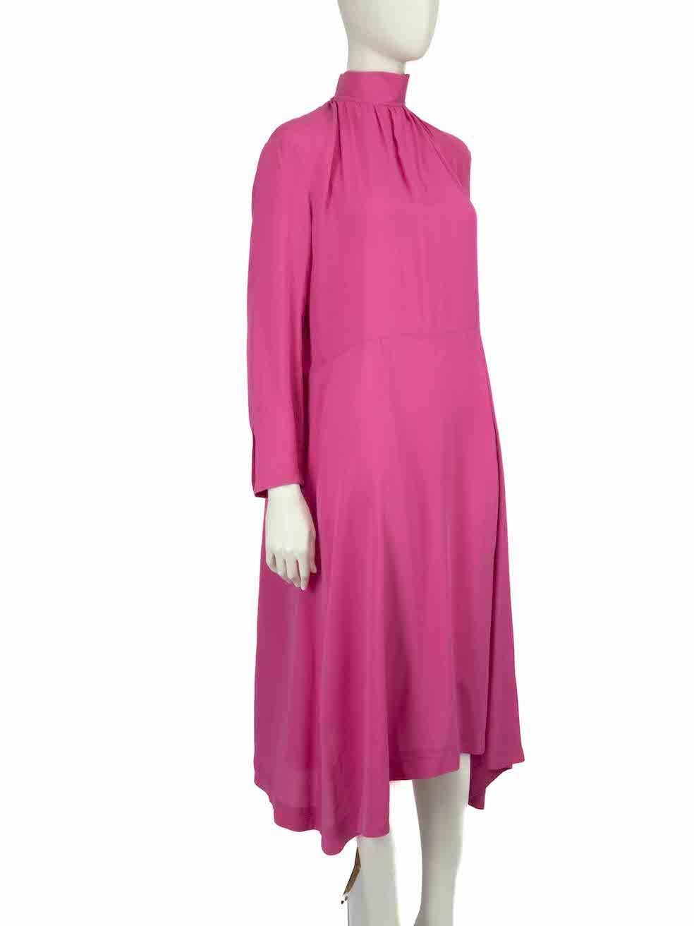 CONDITION is Very good. Minimal wear to dress is evident. Minimal discoloured marks to side hemline. Minimal loose thread on the right cuff on this used Balenciaga designer resale item.
 
 
 
 Details
 
 
 Pink
 
 Silk
 
 Dress
 
 Mock neck
 
 Midi
