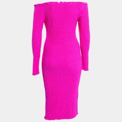Balenciaga Pink Smocked Jersey Off-Shoulder Bodycon Dress M