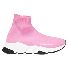 Balenciaga Pink Speed High Top Knit Trainers Size UK 2