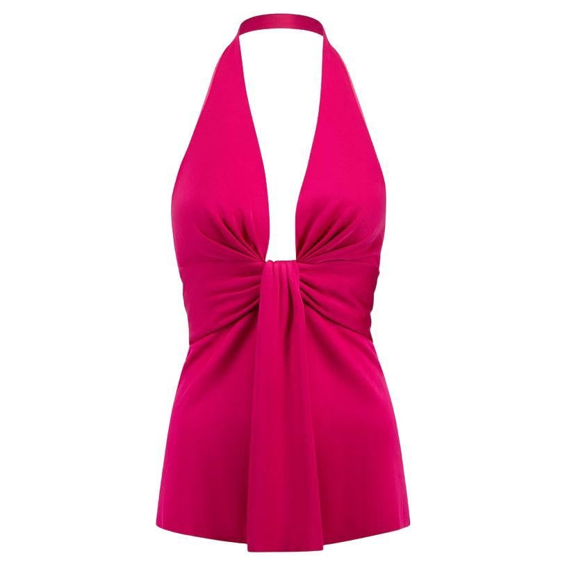 Balenciaga Pink Stretch Draped Halter Top Size M