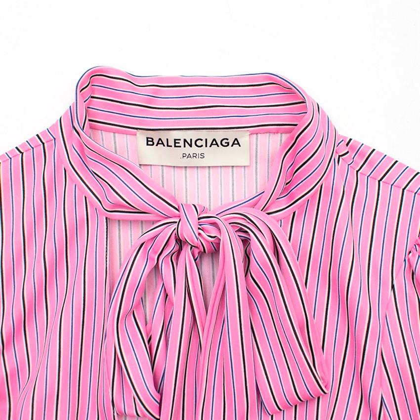 Balenciaga Pink Striped Pussybow Blouse US 0-2 In Good Condition For Sale In London, GB