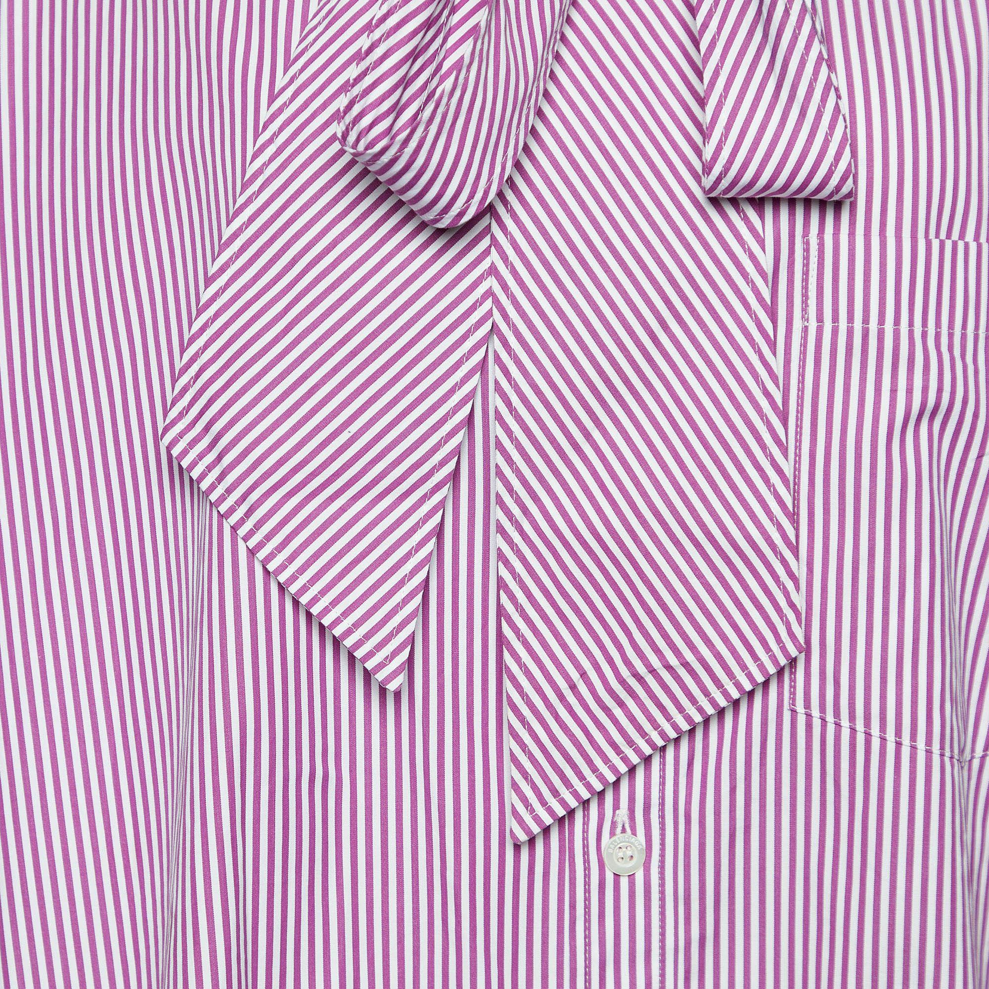 Balenciaga Rosa/Weiß gestreiftes Hemd aus Baumwolle mit Logodruck in Übergröße S im Angebot 1