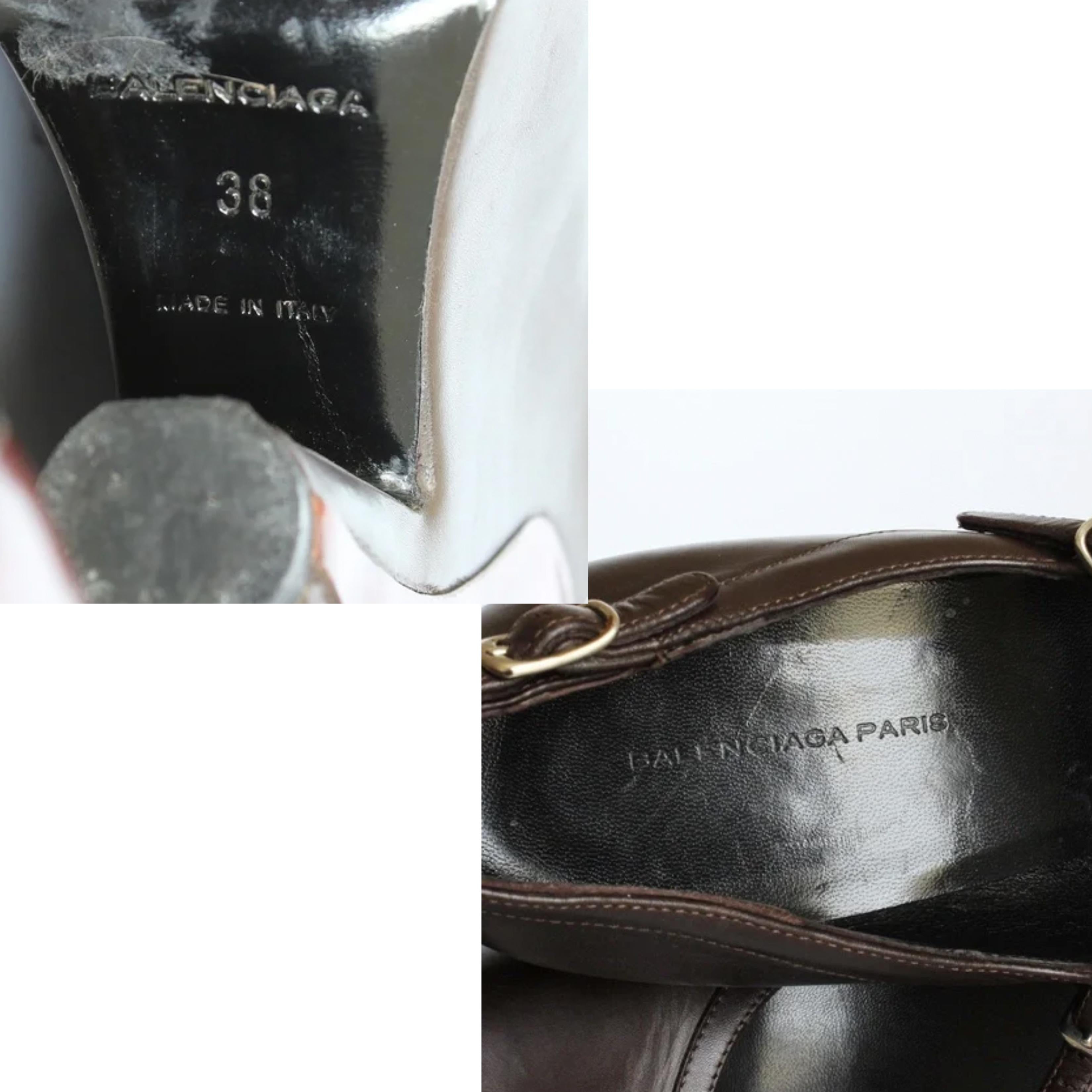 Balenciaga Platforms Mary Janes Brown Leather Polished Wood Sz 8 F/W 2006 HTF For Sale 7