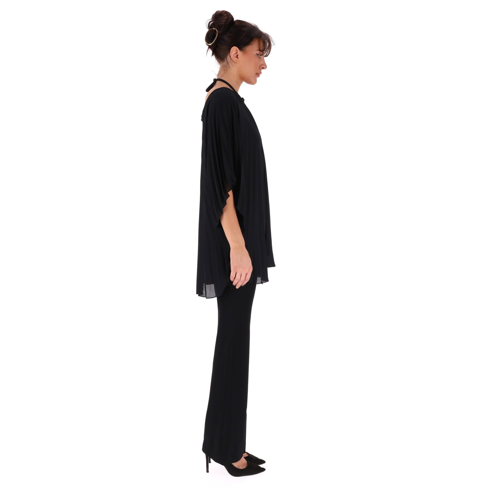 Black Balenciaga Pleated Flowy Top With Tie-Up Neck For Sale