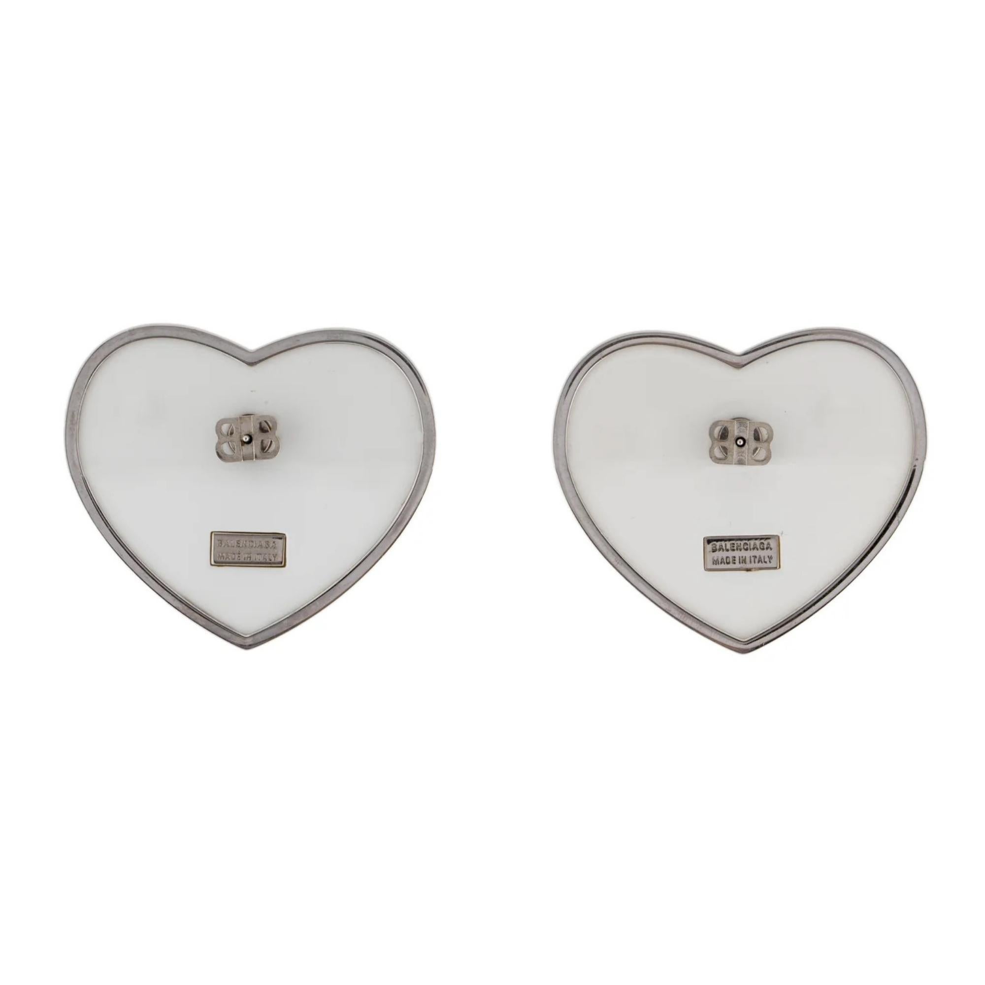 Balenciaga Plexiglass & Strass Silver Heart Crush Earrings In Excellent Condition In Montreal, Quebec