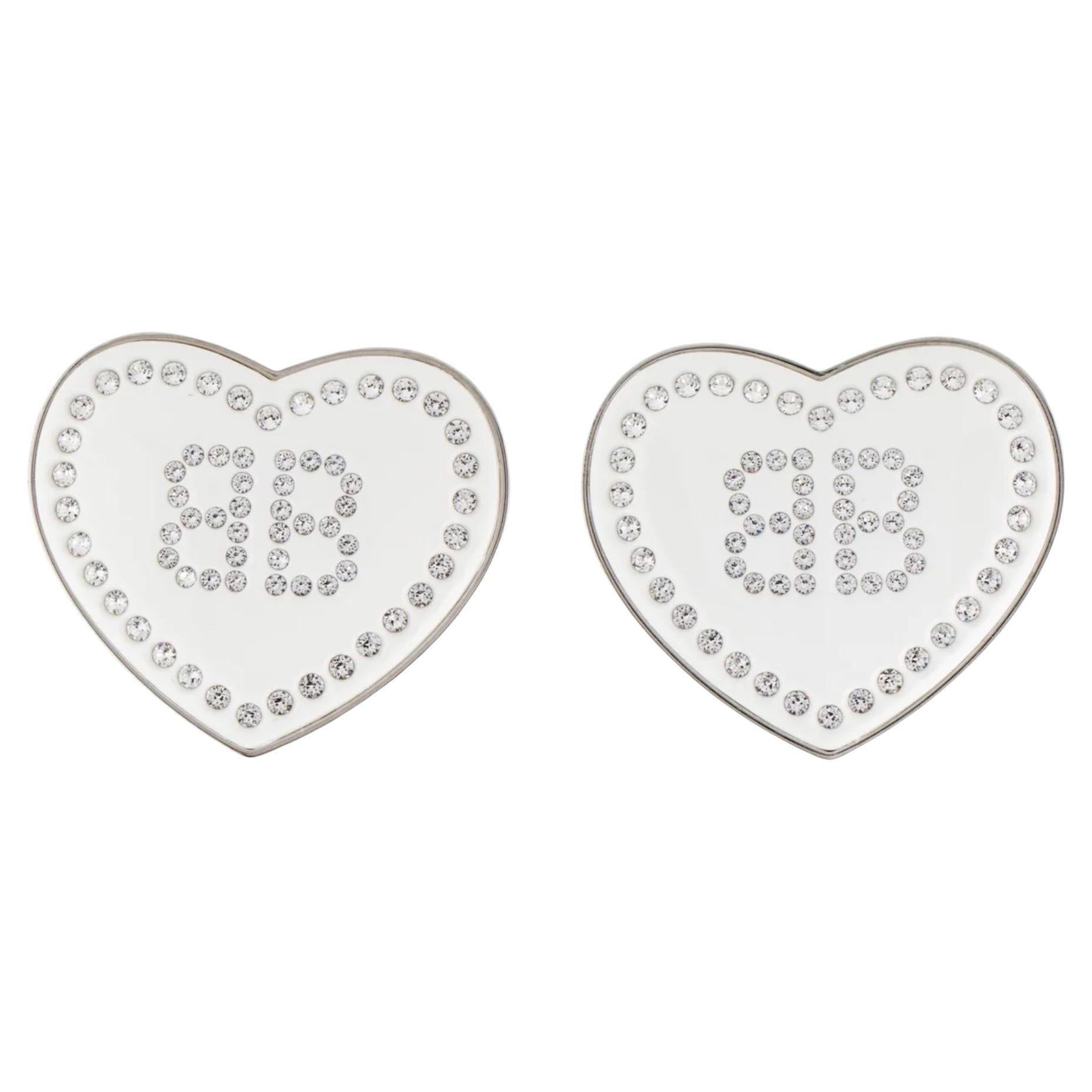 Balenciaga Plexiglass & Strass Silver Heart Crush Earrings For Sale