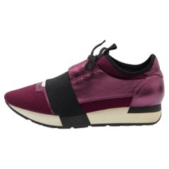 Balenciaga Plum/Black Leather and Stretch Fabric Race Runner Sneakers Size 38